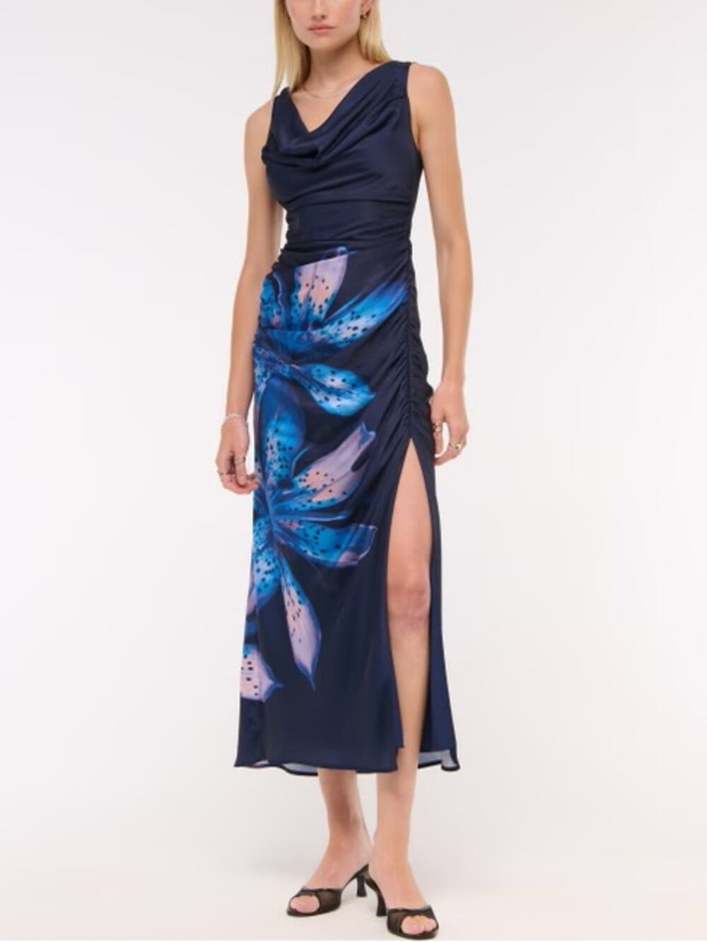 Abercrombie & Fitch Women’s Cowl Neck Draped Maxi Dress Dark Indigo Floral